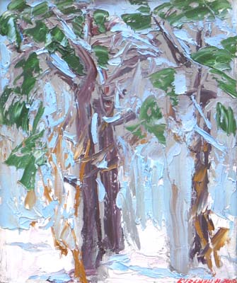 Janvier. Bois de pin.